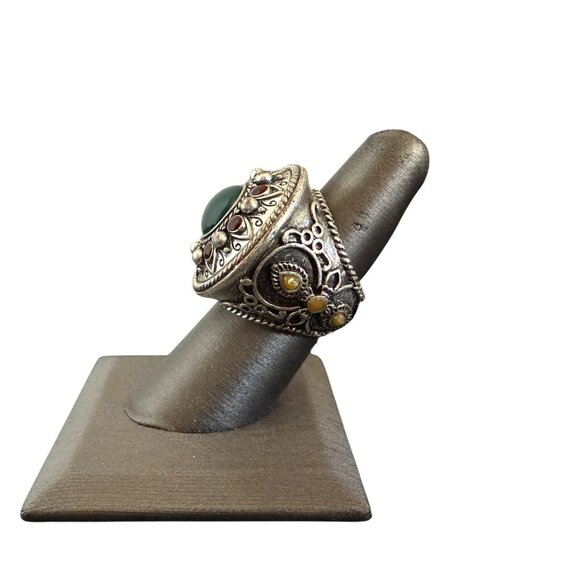 Lucky Brand Statement Ring Size 7 Silver Tone Faux Stones Intricate Design - Picture 13 of 13